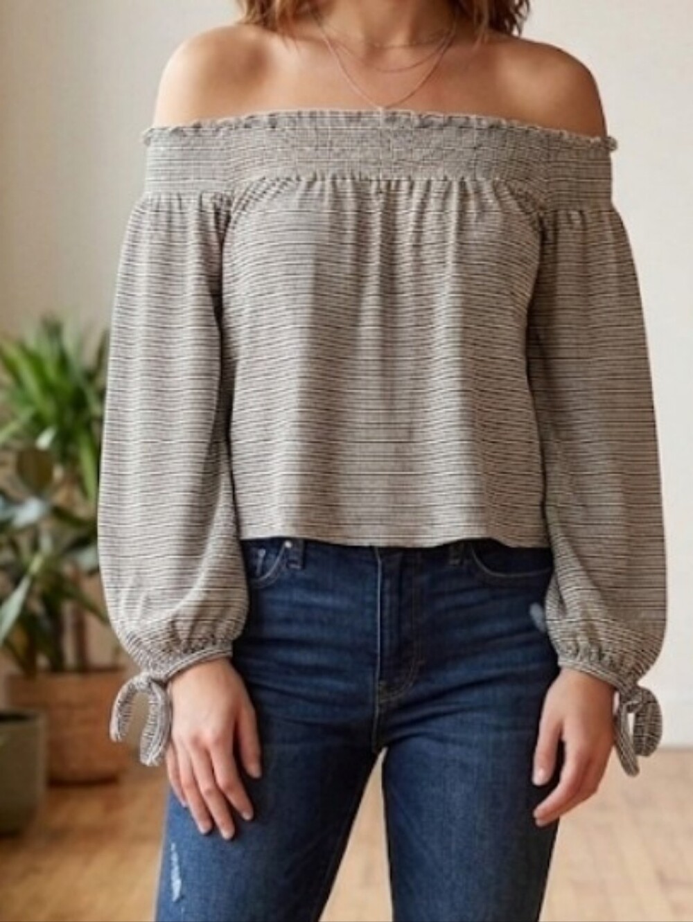 We The Free Lexington Striped Off Shoulder Festival Boho Peasant Cottagecore Top